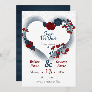 Reserve A Data Marinho e coração floral burgundy