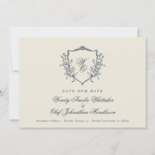 Reserve A Data Marinho e Cream Vintage Floral Crest Monograma Fot