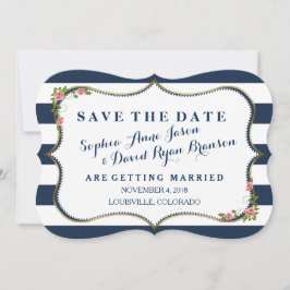 Reserve A Data Marinho Elegante Blue Stripes Casamento Salvar a D