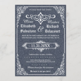 Reserve A Data Marinho Gótico Vitoriano Damask Salve as Datas