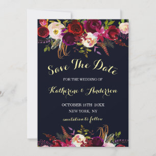 Reserve A Data Marinho Marsala Boho Casamento Floral Salvar a Dat