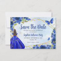 Marinho moderno Blue Dourado Princesa Floral Quinc