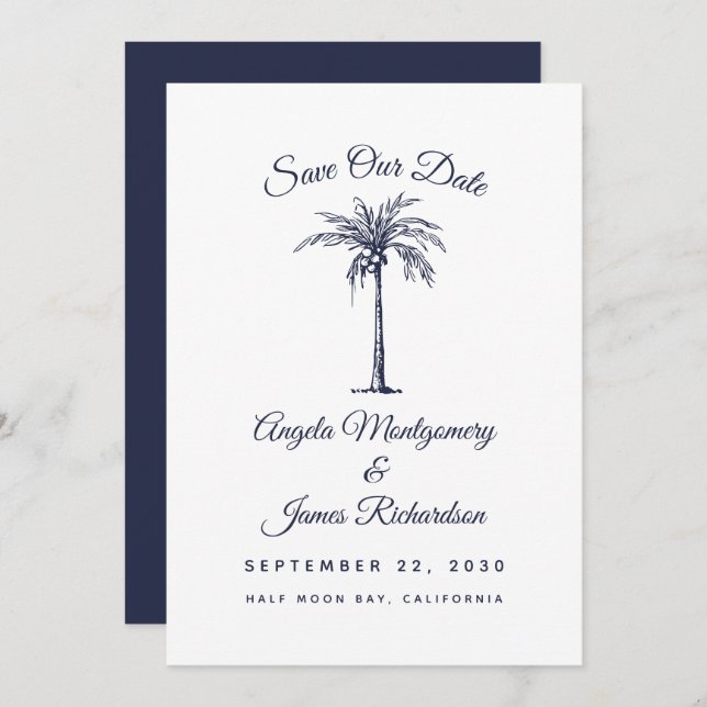 Reserve A Data Marinho moderno Blue Palm Beach Casamento Salve a  (Frente/Verso)