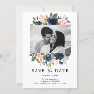 Reserve A Data Marinho Rosa Azul, Foto de Casamento Florais Azul