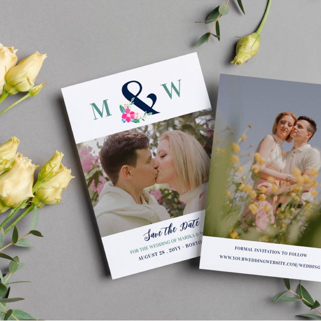 Reserve A Data Marinho Rosa Linda Ampersand Floral Foto (Criador carregado)