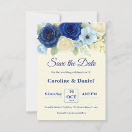 Reserve A Data Marinho Royal Bue Casamento Watercolor Flores De M