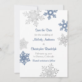 Reserve A Data Marinho Silver Snowflake Casamento no inverno Guar