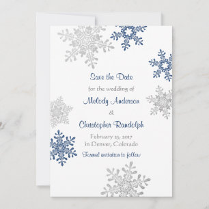 Reserve A Data Marinho Silver Snowflake Casamento no inverno Guar