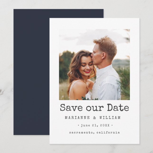 Reserve A Data Marinho Simple SQUARE Foto save the date de casame (Frente/Verso)