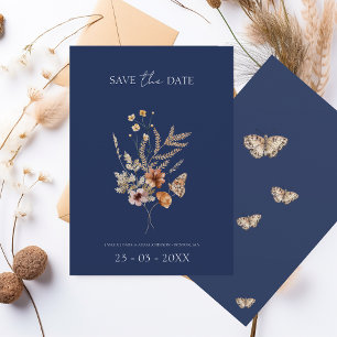 Reserve A Data Marinho Simples Azul outono Queda Flores Selvagens