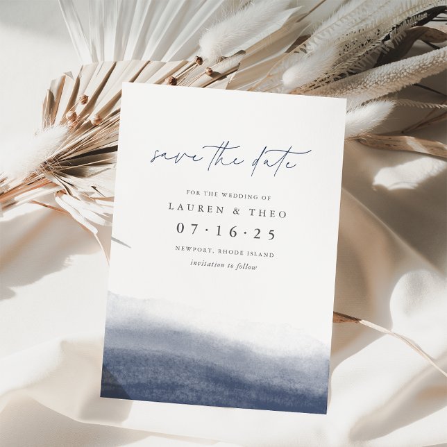 Reserve A Data Marinho Tides Elegante Simples Aquarela Costeira (Criador carregado)