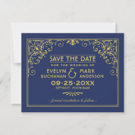 Reserve A Data Marinho Vintage e Casamento Dourado de Arte