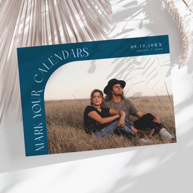 Reserve A Data Mark Your Calendars Teal Curved Frame Photo (Criador carregado)