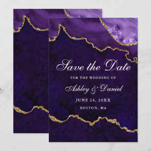 Reserve A Data Mármore Ágata Geodo Watercolor Roxo Dourado