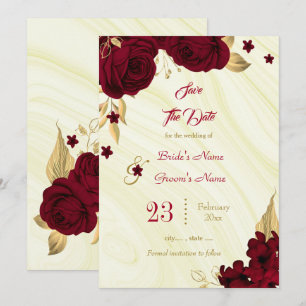 Reserve A Data mármore floral burgundy e dourado
