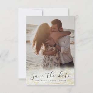 Reserve A Data Mármore Moderno Fade Branco com Foto Personalizada
