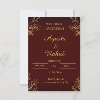 Reserve A Data Maroon Burgundy Gold Foil Look Wedding Invitation