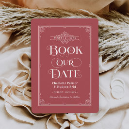 Reserve A Data Marque Nosso Cobrir Red Vintage Book Casamento