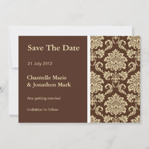 Reserve A Data Marrom Damask Save The Date Card