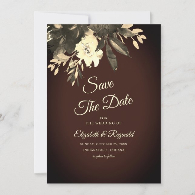 Reserve A Data Marrom Envelhecido Queda Floral Salva A Data (Frente)