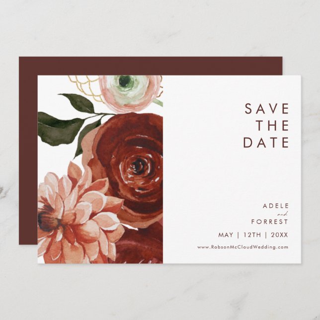 Reserve A Data Marsala Autumn Floral | Branco Horizontal (Frente/Verso)
