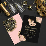 Reserve A Data Máscara Preta Mascarada Cor-de-Rosa Dourada 50º An<br><div class="desc">Esta festa de aniversário bonito e moderna salva o cartão de data é perfeito para a moça e na moda. Seu belo, único e elegante design retrata uma folha de ouro falsa impressa com uma máscara de borboleta mascarada cor-de-rosa pincelada à mão sobre um simples fundo preto. Este desenho ilustrativo...</div>