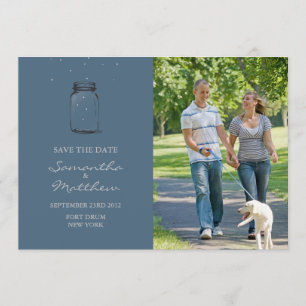 Reserve A Data Mason Jar Photo Save the Date Card - Blue