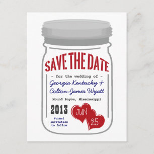 Reserve A Data Mason Jar Salve a Data Vermelho Azul Branco