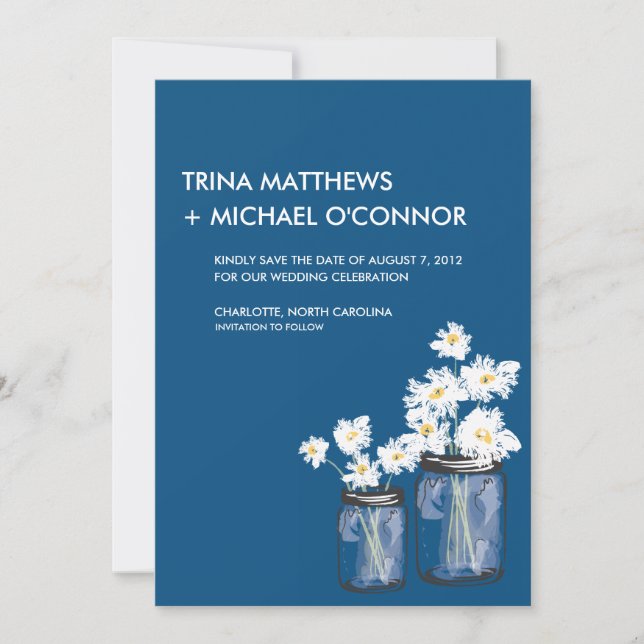 Reserve A Data Mason Jar & White Daisies Salvar a Data (Frente)