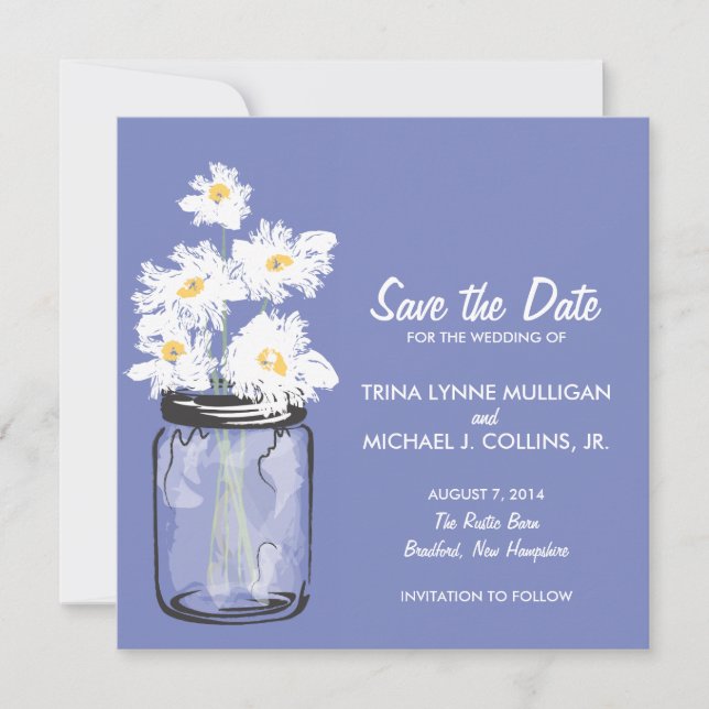 Reserve A Data Mason Jar & White Daisies Salvar a Data (Frente)