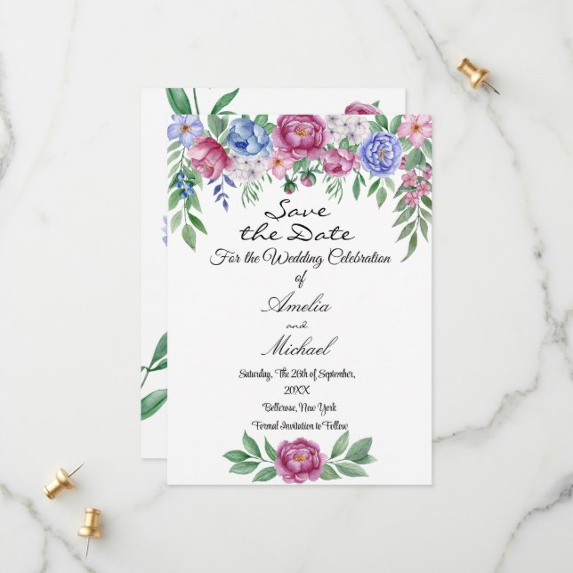 Reserve A Data Mauve Blue Peonies Floral (Frente/Verso In Situ)