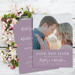 Reserve A Data Mauve Modern Typografia Simples Casamento Fotográf<br><div class="desc">Mauve Modern Typografia Minimalista Casamento Fotográfico Salva O Cartão De Convite À Data. Avise sua família, amigos e colegas que você marcou uma data para sua celebração de casamento com este casamento elegante, na moda e moderno, salve o cartão de convite. Todos os textos estão pré-organizados para que você personalize...</div>