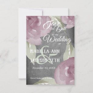 Reserve A Data Mauve Watercolor Floral e Chalkboard