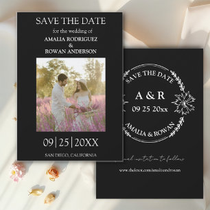 Reserve A Data Meadow Flowers Black and Whit Photo Save Date (As 