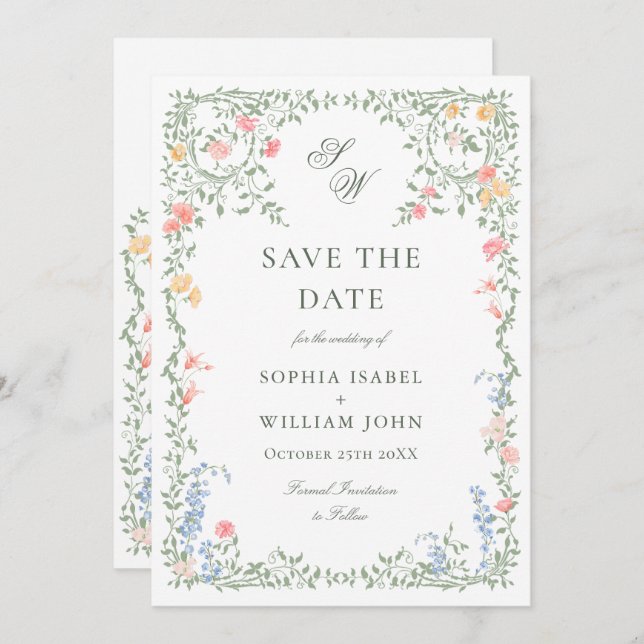 Reserve A Data Meadow Pastel Rosas Franceses Casamento Floral (Frente/Verso)