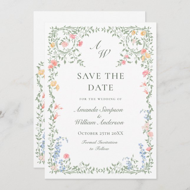 Reserve A Data Meadow Pastel Rosas Franceses Casamento Floral (Frente/Verso)