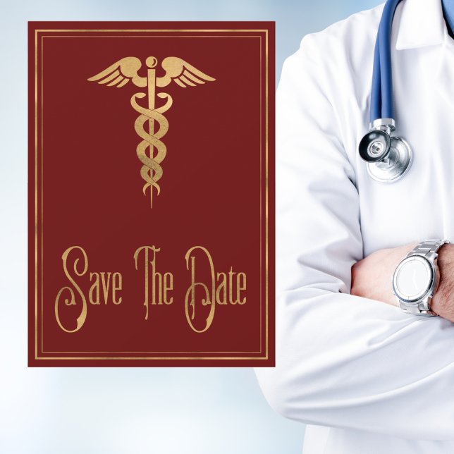 Reserve A Data Medical Caduceus Doctor Nurse Red Save The Date (Criador carregado)