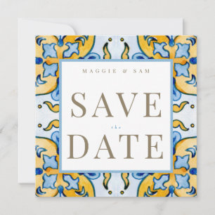 Reserve A Data Mediterranean Azulejo Quadrado Casamento Save the