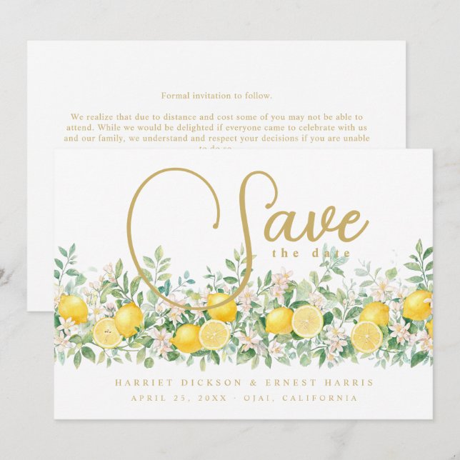 Reserve A Data Mediterranean Lemon Garland Wedding TLW26  (Frente/Verso)