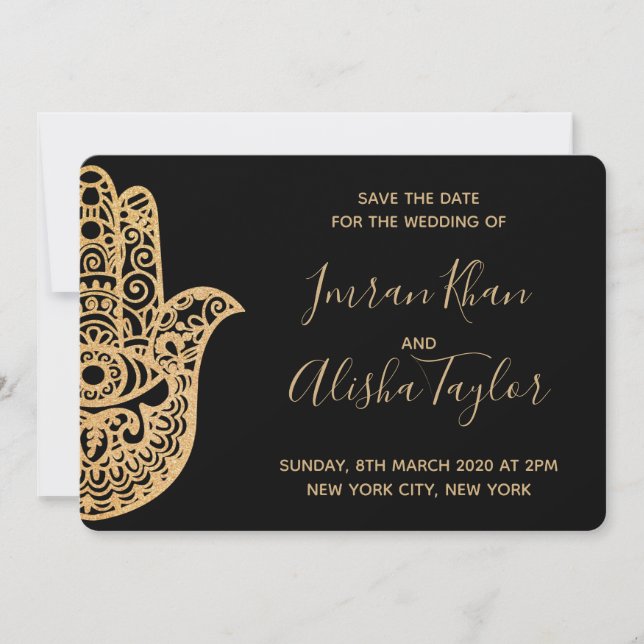 Reserve A Data Mehendi Casamento Indiano Salve a data hamsa Henna (Frente)