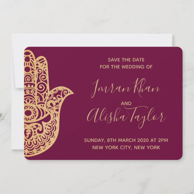 Reserve A Data Mehendi Casamento Indiano Salve a data hamsa Henna (Frente)