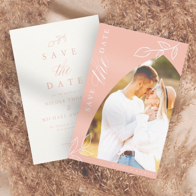 Reserve A Data Melon Pink Arch Boho Foto Mínima Folha (Criador carregado)