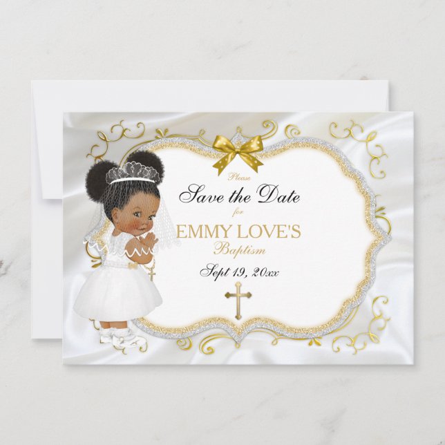 Reserve A Data Menina Batismo Salva Data Dourada Cruz Branca (Frente)