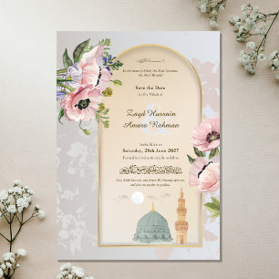 Reserve A Data Mesquita An-Nabawi Aquarela & Papoulas Rosa Islâmi