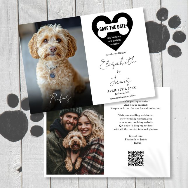 Reserve A Data Meus Humanos Cachorro 2 Fotos Código QR Casamento (My Humans Dog 2 Photos QR Code Wedding Save The Date)