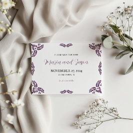 Reserve A Data Mexican Talavera Purple Floral Minimalist Wedding
