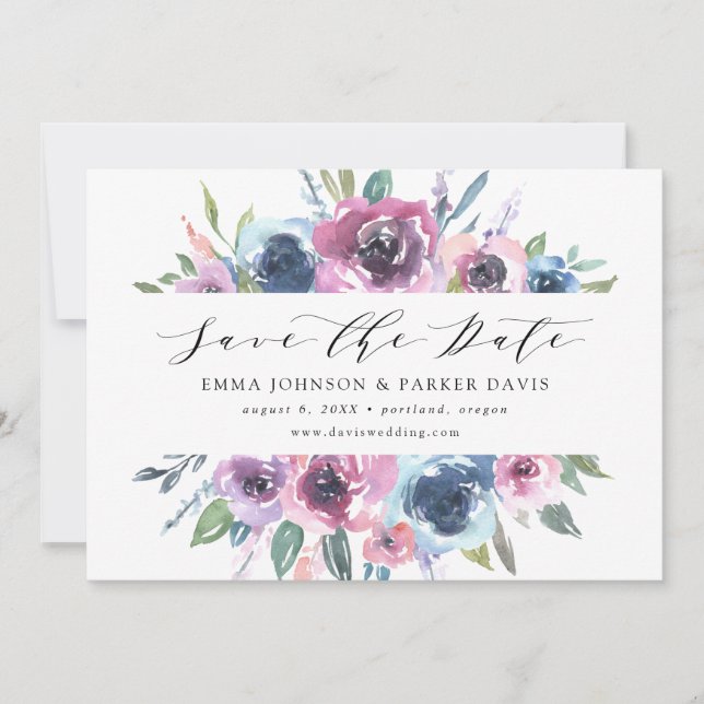 Reserve A Data Midnight Blooms | Floral Azul e Roxo (Frente)