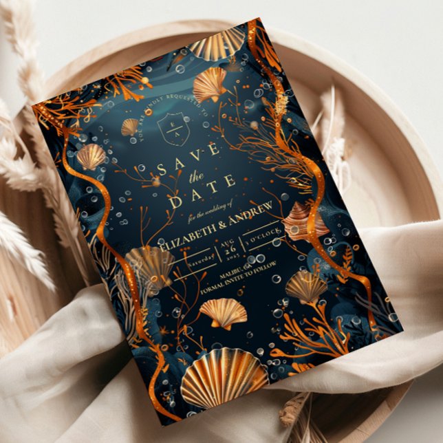 Reserve A Data Midnight Deep Sea Gold Nautical Wedding (Criador carregado)