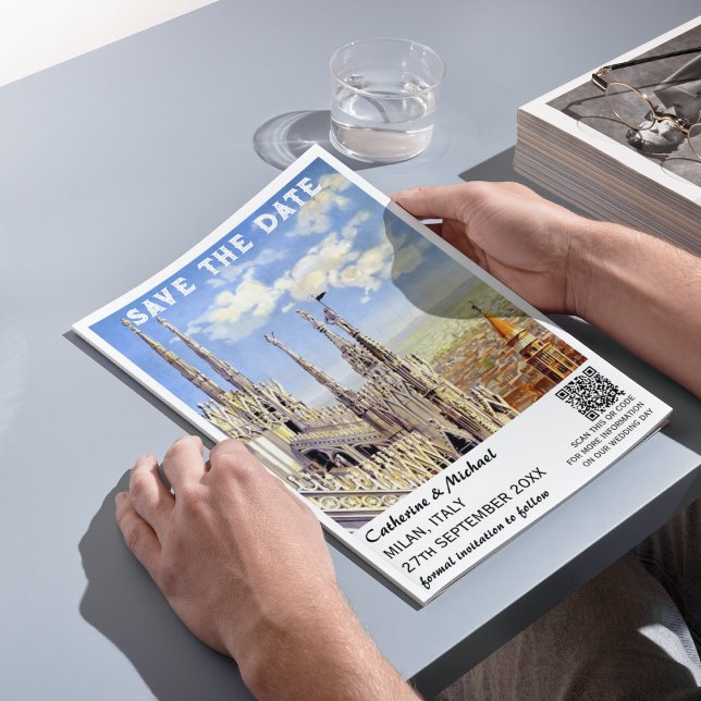 Reserve A Data Milão Itália Código QR do Poster de viagens do Cas (Criador carregado)