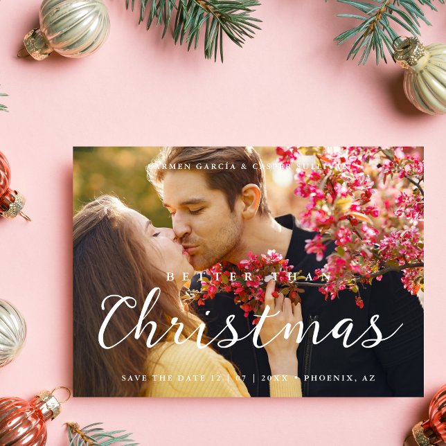 Reserve A Data Minimal Christmas Wedding Photo Cute Script (Minimal Christmas Wedding Photo Cute Script Calligraphy Save the date Card with Envelope.)
